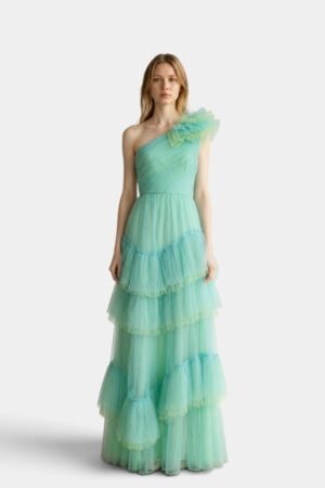 BCBG MAXAZRIA - ONE SHOULDER TULLE GOUW